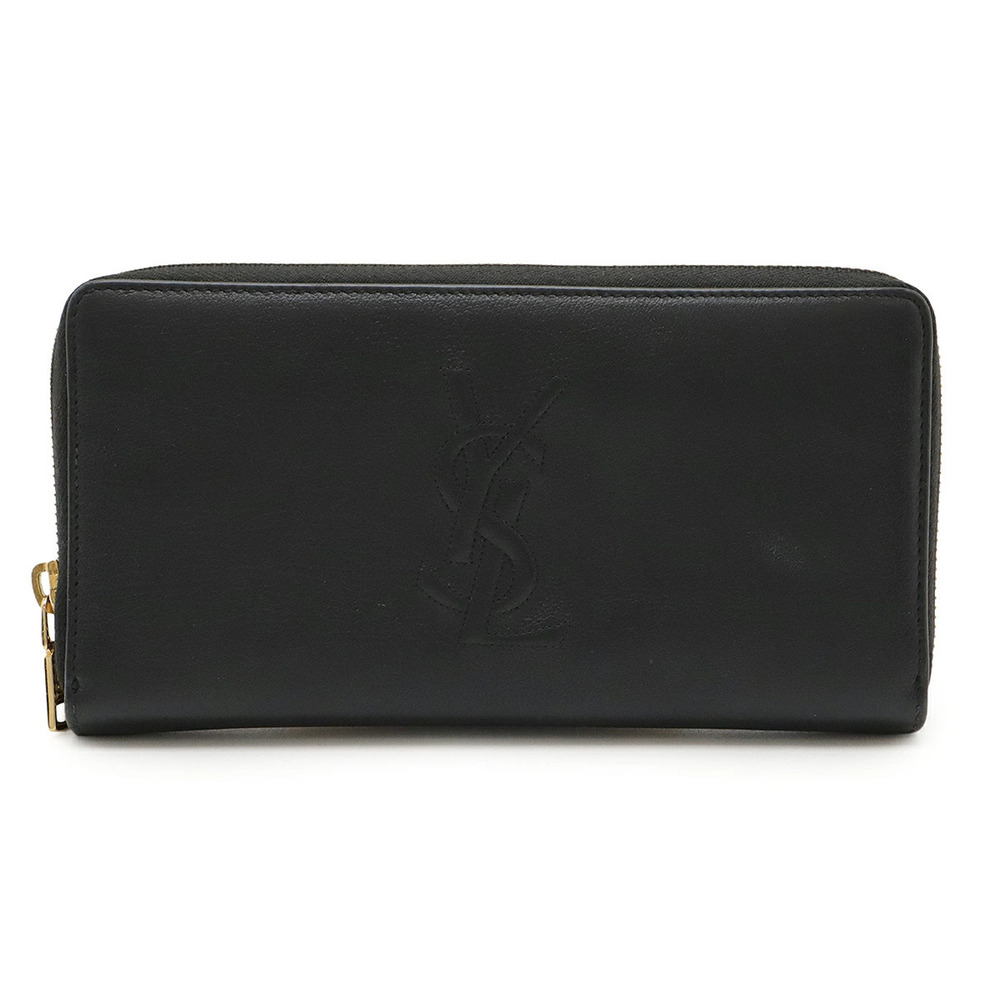 Saint Laurent Yves YSL Round Zip Long Wallet Leather Black